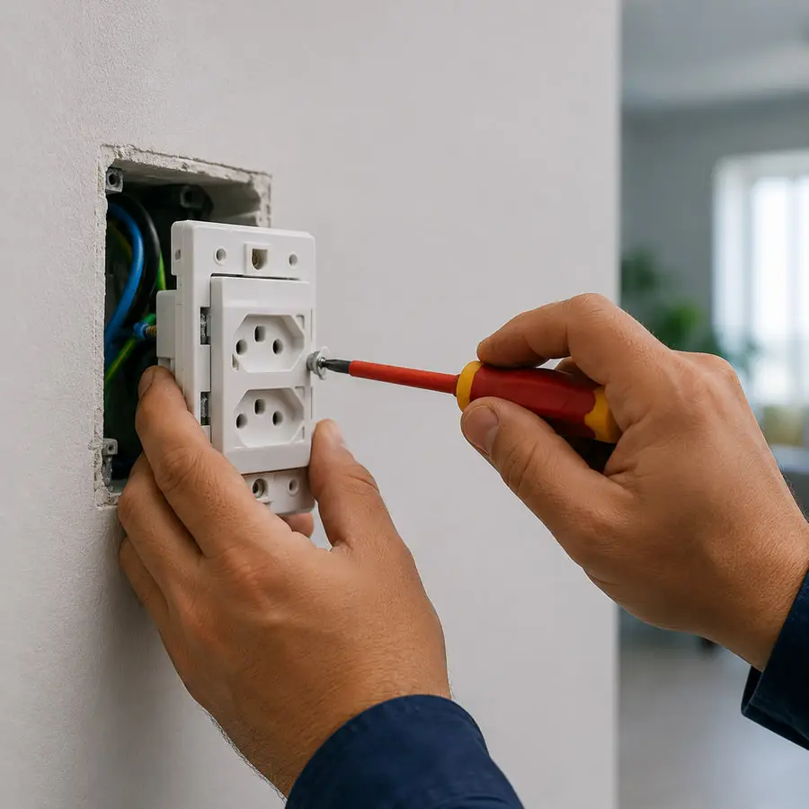 Reparo e instalação de tomada em parede residencial